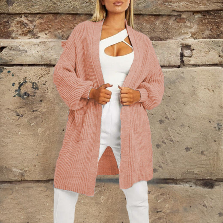 Damen Strickcardigan mit tiefem V-Ausschnitt und großzügigen Taschen Stalluxe Rosa