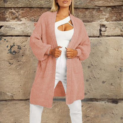 Damen Strickcardigan mit tiefem V-Ausschnitt und großzügigen Taschen Stalluxe Rosa