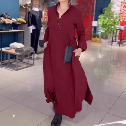 Damen Kaftankleid mit praktischen Taschen und elegantem Kragen Stalluxe