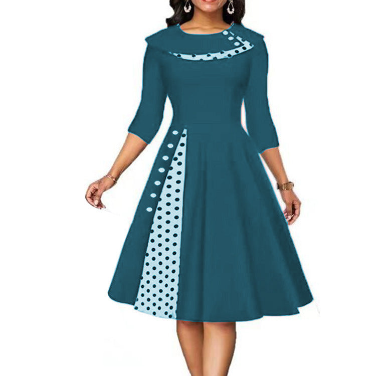 Damen Vintage Elegantes Kleid mit einzigartigem Polka-Dot-Design und ausgestelltem Rock Stalluxe