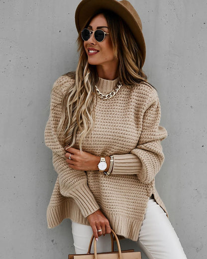 Damen Grobstrickpullover mit modernem Strukturdesign und hohen Kragen Stalluxe