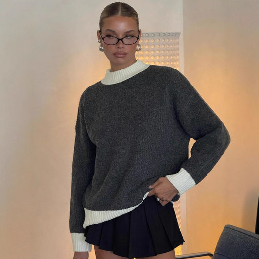 Damen Oversized Strickpullover mit hochabschließendem Kragen Stalluxe
