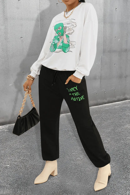 Damen lässiges Set mit grafischem Sweatshirt und bequemen Jogginghose Stalluxe