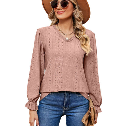 Damen elegantes Blusentop mit aufwendigem Lochmuster und lässigem Schnitt Stalluxe
