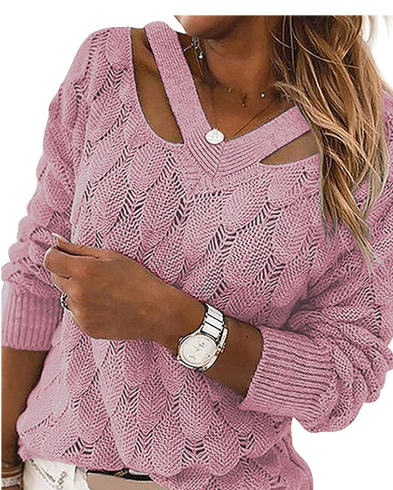 Damen Strickpullover mit V-Ausschnitt und raffiniertem Rippstruktur Stalluxe