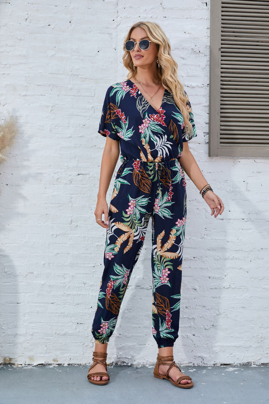 Damen Freizeit-Jumpsuit mit floralem Muster und taillierten Bändern Stalluxe