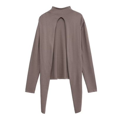 Damen Lässiges Langarmoberteil mit asymmetrischem Saum und hohem Kragen Stalluxe