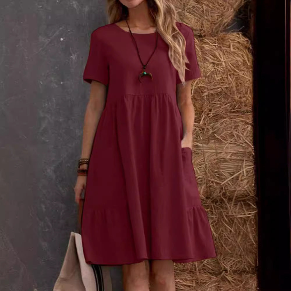 Damen Lockeres Baumwollkleid mit Taschen und Volant Stalluxe