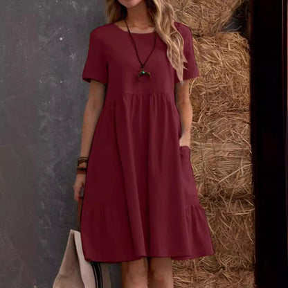 Damen Lockeres Baumwollkleid mit Taschen und Volant Stalluxe