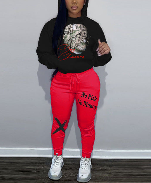 Damen Kapuzenpullover und Jogginghose Set mit auffälligem Geldmotiv Stalluxe