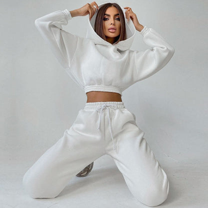 Damen trendiges Sweat-Set mit cropped Oberteil und elastischem Bund Stalluxe