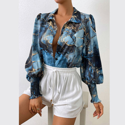Damen Bluse mit Puffärmeln und marbled Design Stalluxe