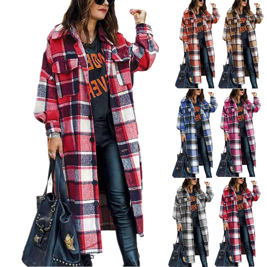 Damen Langarm-Wolljacke mit Karomuster und praktischen Taschen Stalluxe
