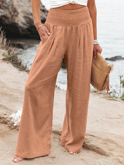 Damen weite Sommerhose mit elastischem Taillenbund und bequemen Taschen Stalluxe