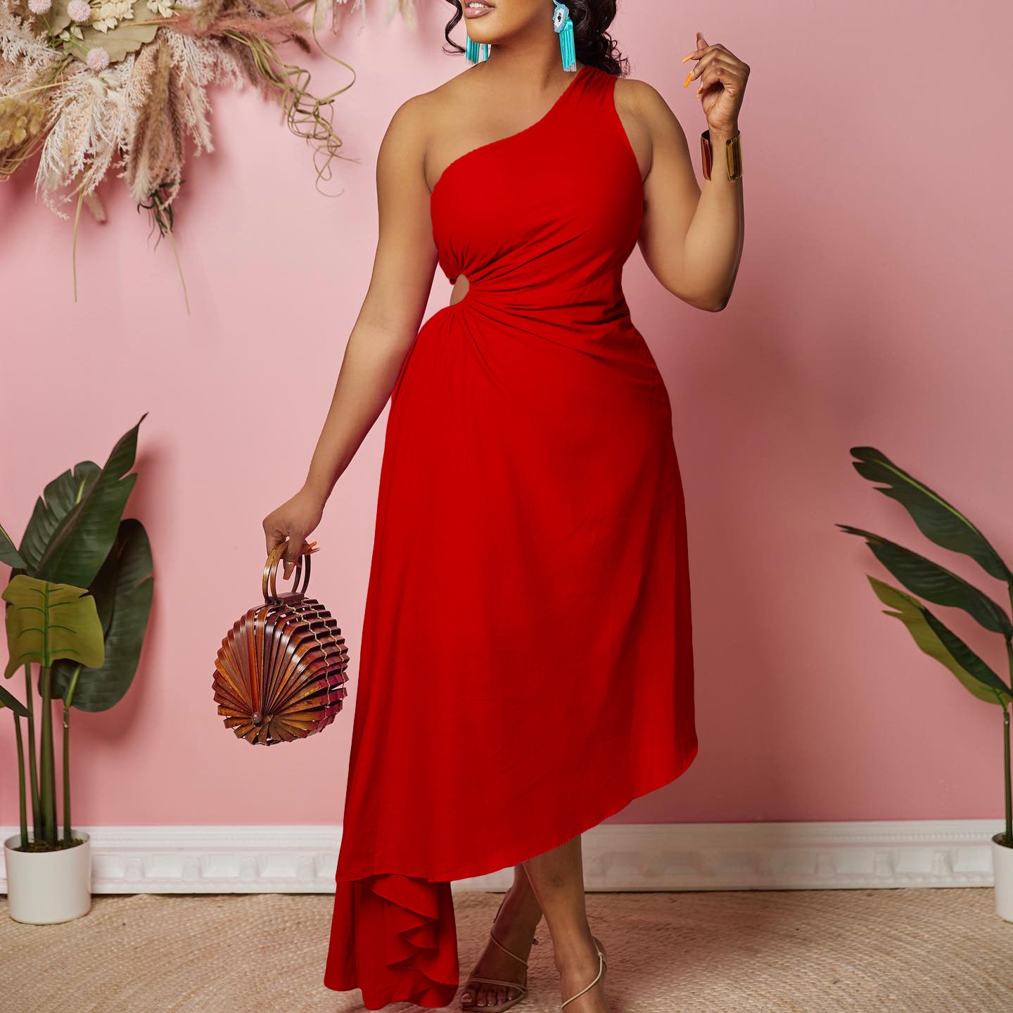 Damen Asymmetrisches Abendkleid mit gefaltetem Saum Stalluxe