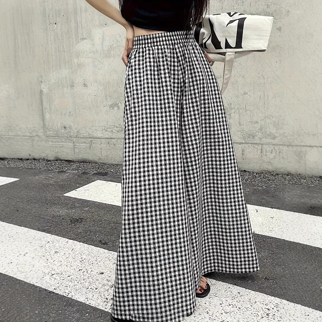 Damen weite Maxihosen mit Karomuster und praktischen Taschen Stalluxe