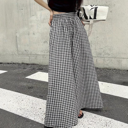Damen weite Maxihosen mit Karomuster und praktischen Taschen Stalluxe