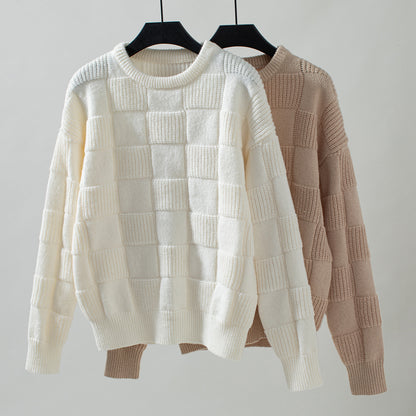 Damen Strickpullover mit modischem Karomuster und lässigem Schnitt Stalluxe