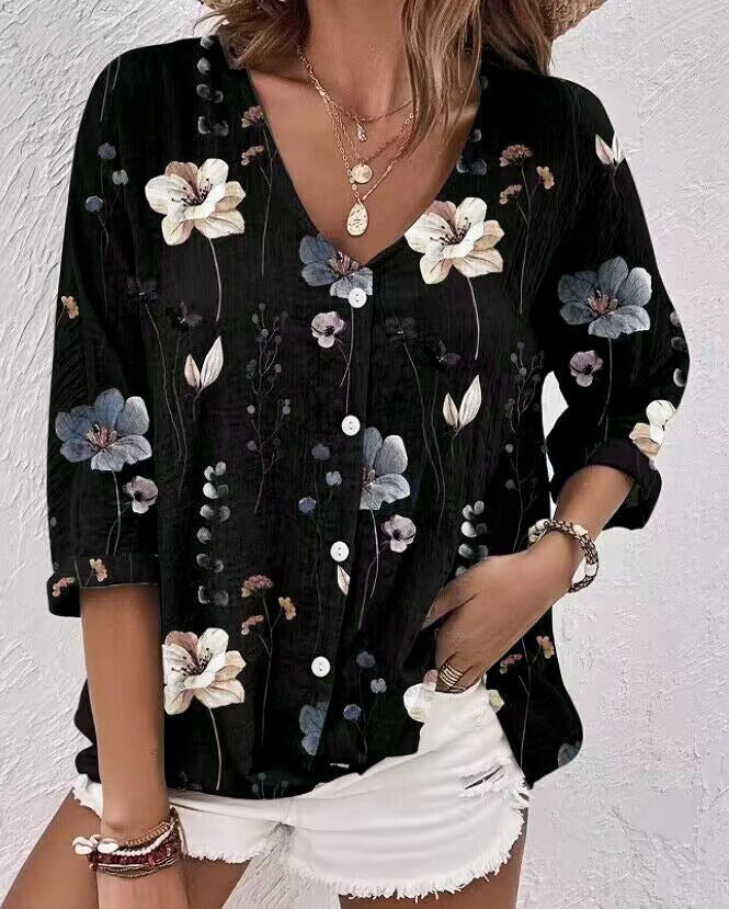 Damen Bluse mit floralem Design und knöpfbarer Vorderseite Stalluxe