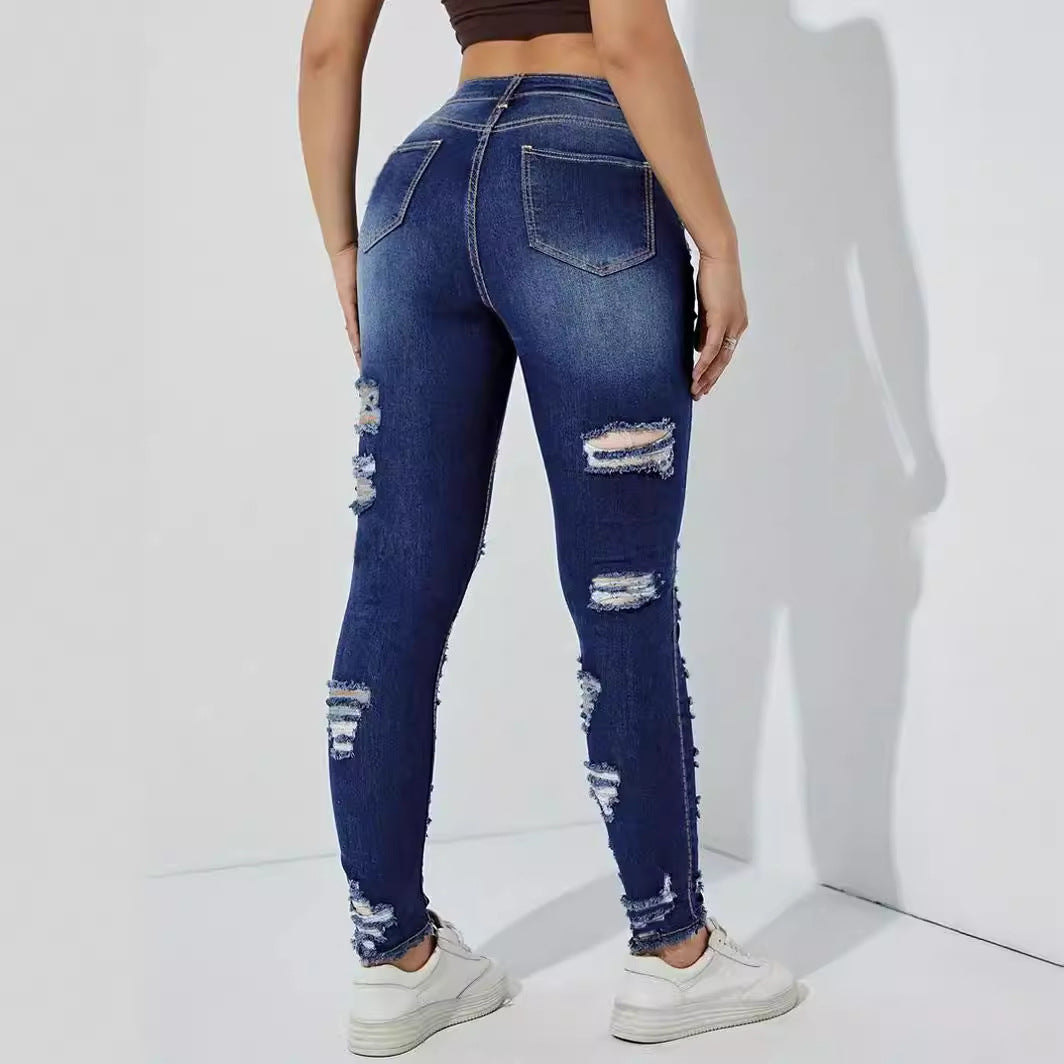 Damen Skinny Jeans mit modischen Destroyed-Details und hohem Bund Stalluxe