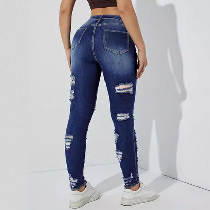 Damen Skinny Jeans mit modischen Destroyed-Details und hohem Bund Stalluxe