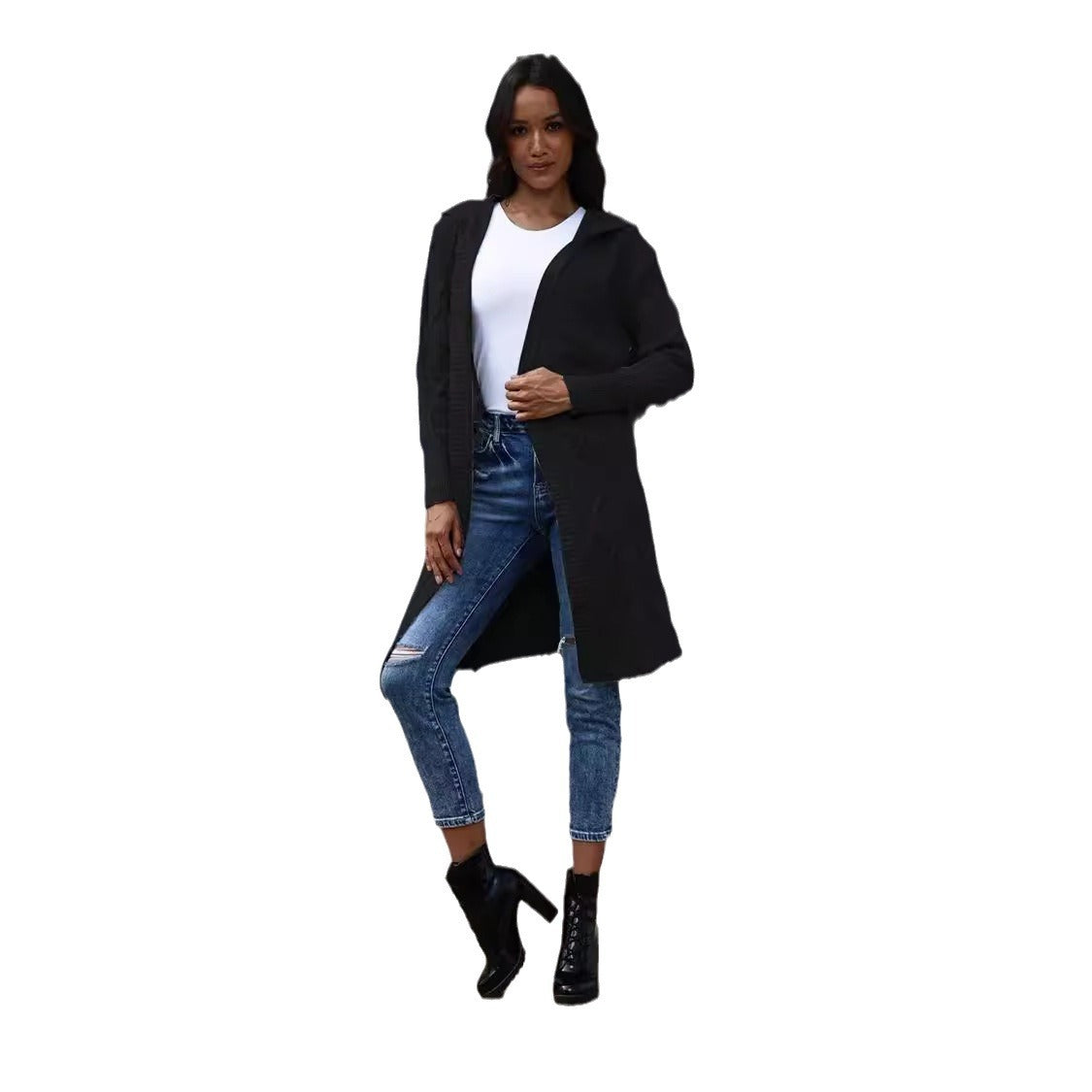Damen Strickjacke mit Kapuze und stilvollem Zopfdesign Stalluxe