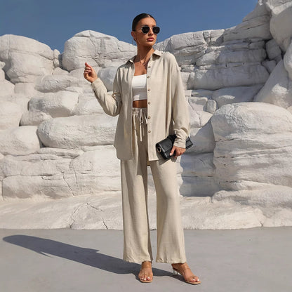 Damen elegantes und lässiges Leinen-Loungewear-Set mit lockerer Passform Stalluxe