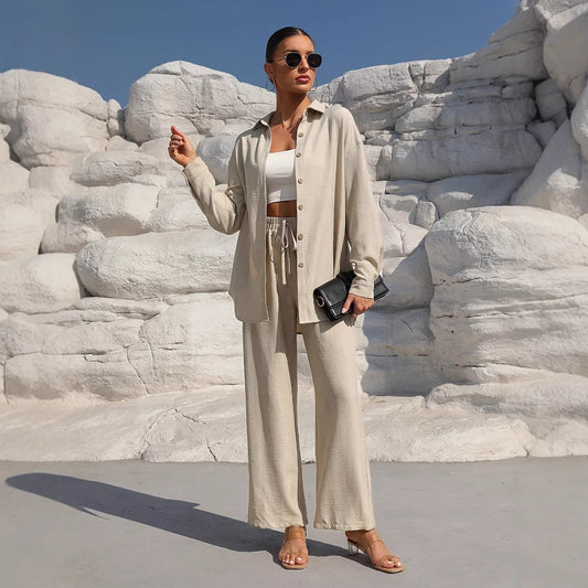 Damen elegantes und lässiges Leinen-Loungewear-Set mit lockerer Passform Stalluxe