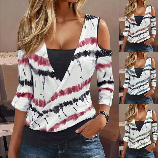 Damen Wickeloberteil mit Cut-Out-Ärmeln und einzigartigem Batikdesign Stalluxe