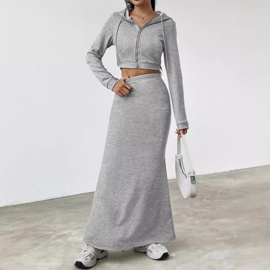 Damen elegantes Cropped Sweatshirt mit hohem Bund und Maxirock Stalluxe