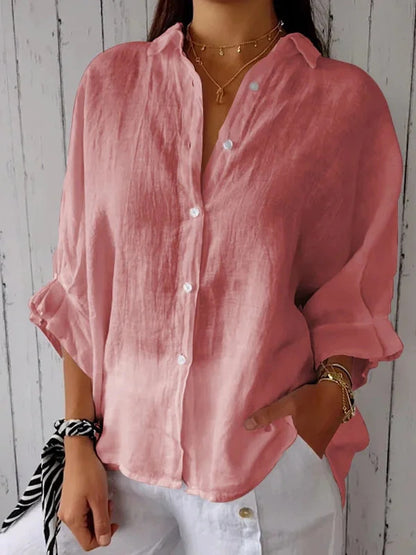 Damen luftige Leinenbluse mit eleganter Knopfleiste und lockerer Passform Stalluxe