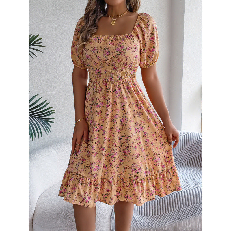 Damen Blumenkleid mit Raffungen und Taillengummi Stalluxe