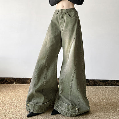 Damen Weite Jeans mit hohem Bund und einzigartiger Nahtführung Stalluxe