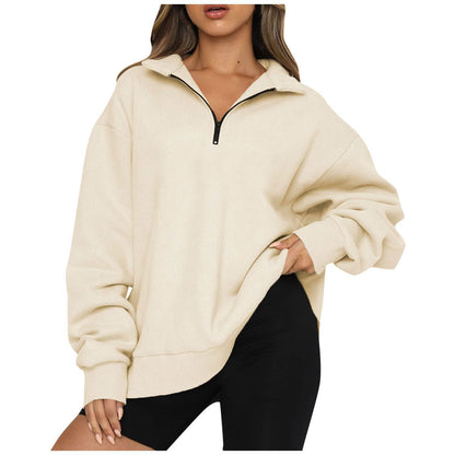 Damen Sportlicher Sweater mit Halbreißverschluss und oversized Passform Stalluxe Aprikose