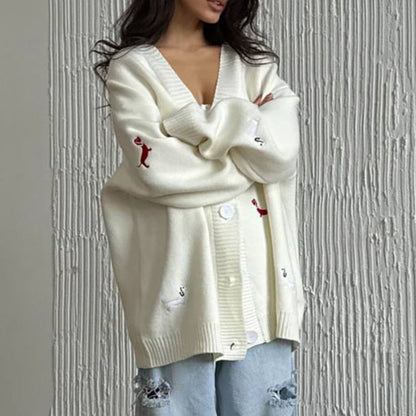 Damen kuscheliger Over-Sized Strickcardigan mit einzigartiger Stickerei Stalluxe