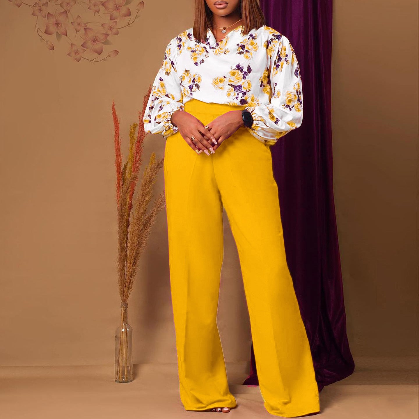 Damen Jumpsuit mit floralem Oberteil und weit geschnittenen Hosen Stalluxe