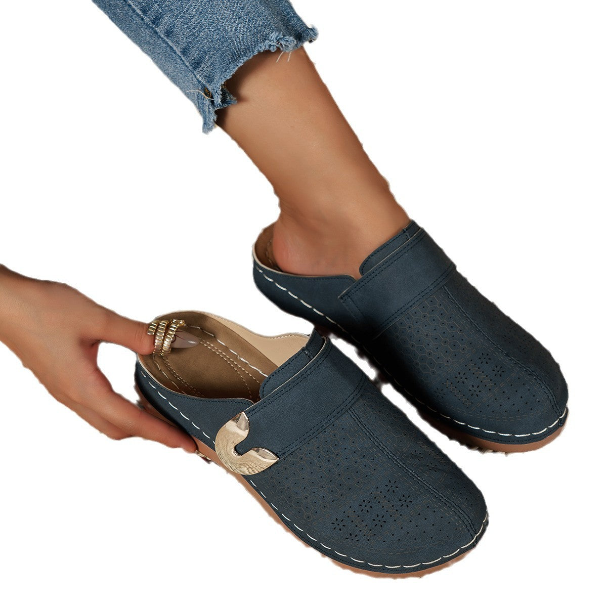 Damen Atmungsaktive Clogs mit modischen Perforationen und verstellbarem Riemen Stalluxe