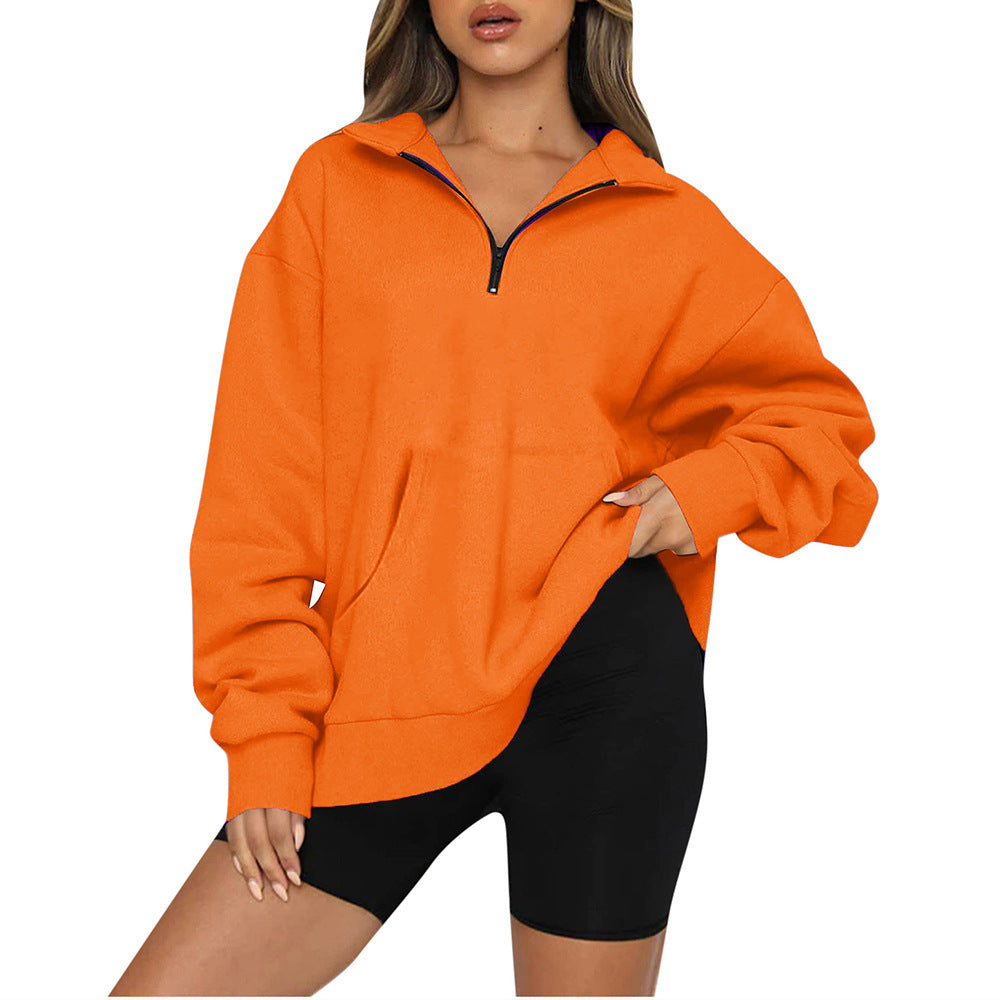 Damen Oversized Sweatshirt mit halbem Reißverschluss und Kapuze Stalluxe Orange