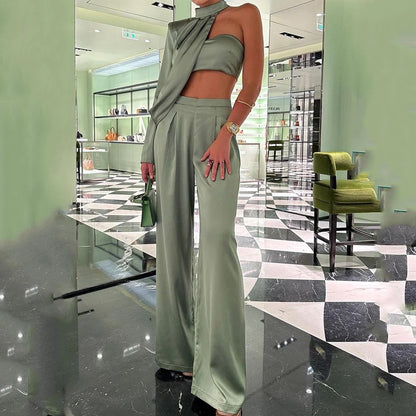 Damen Elegantes Set mit asymmetrischem Oberteil und weiten Hosen Stalluxe