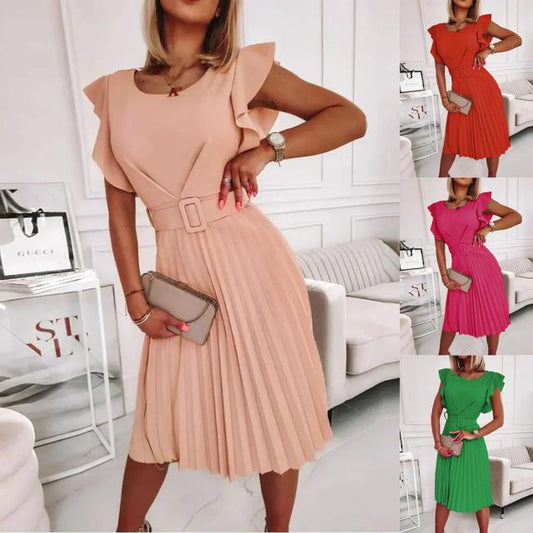 Damen Plisseekleid mit schickem Taillengürtel und Rüschendetails Stalluxe