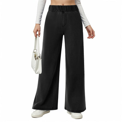 Damen weite Jeanshose mit Elastikbund und seitlichen Taschen Stalluxe