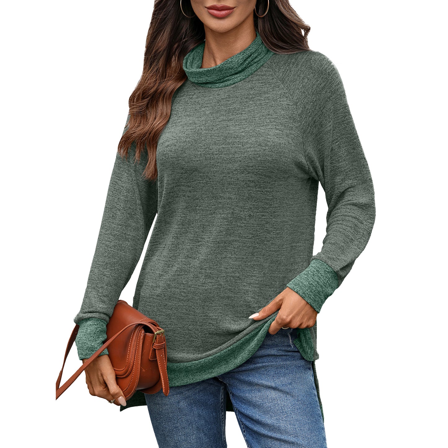 Damen lässiger Pullover mit stehendem Kragen und seitlichen Schlitzen Stalluxe