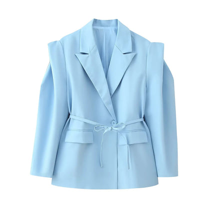 Damen Modische Blazerjacke mit Gürtel und Seidenoptik Stalluxe