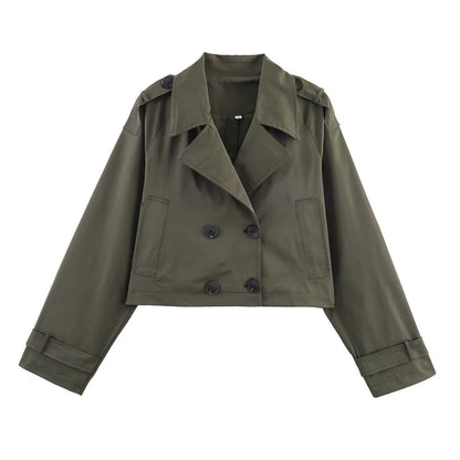Damen modische cropped Trenchjacke im klassischen Stil mit doppelter Knopfleiste Stalluxe