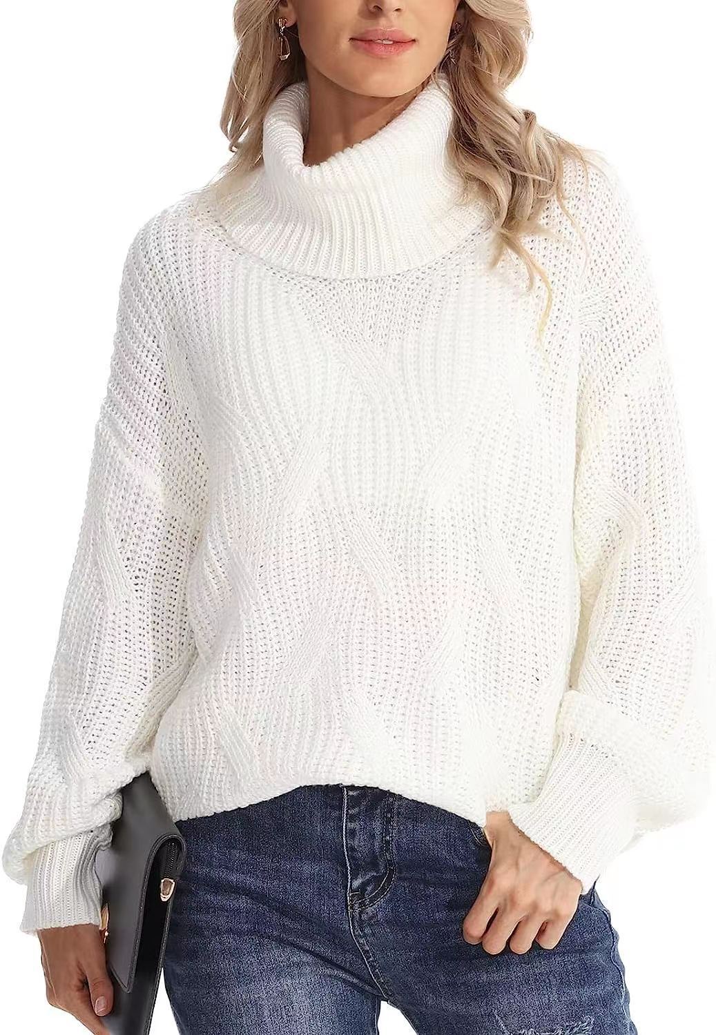 Damen Weicher Strickpullover mit hohem Kragen und Kabelmuster Stalluxe