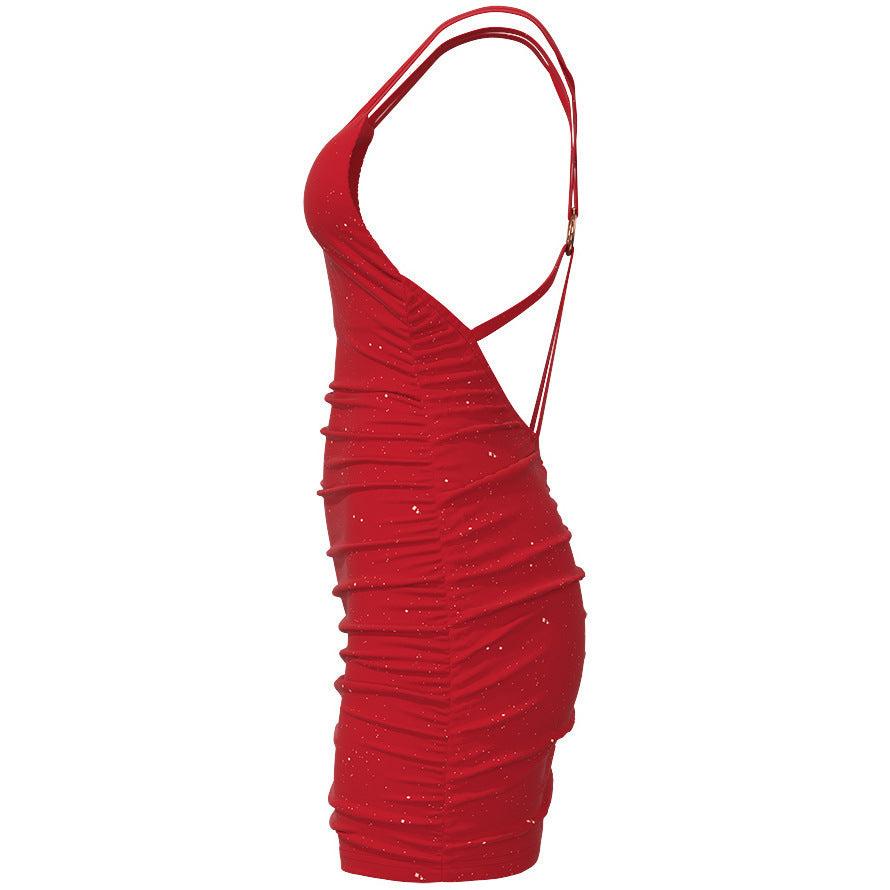 Damen Figurbetontes Minikleid mit Spaghettiträgern und Raffungen Stalluxe