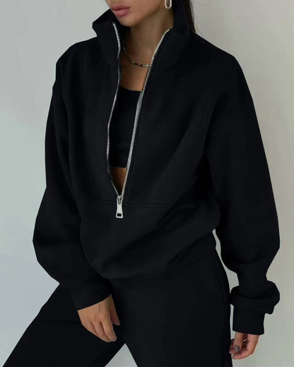 Damen Hochwertiger Zip-Pullover mit hohem Kragen und weicher Innenseite Stalluxe