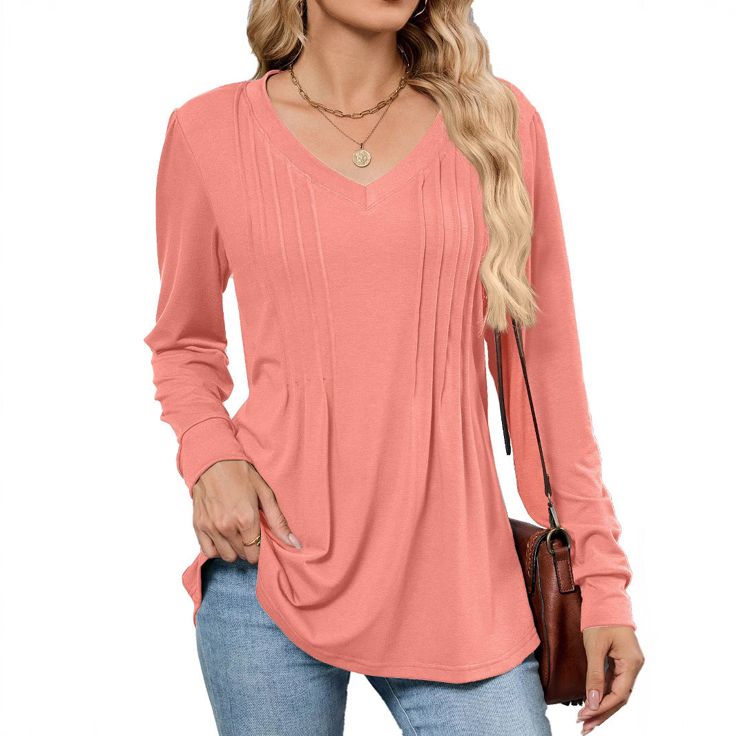 Damen Viskose Blusenshirt mit eleganten Falten und V-Ausschnitt Stalluxe