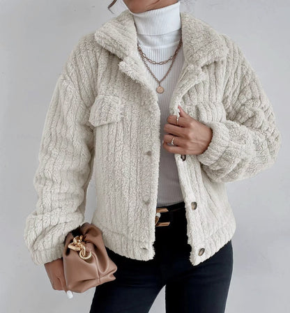 Damen kuschelige Overshirtjacke mit strukturiertem Fell Stalluxe