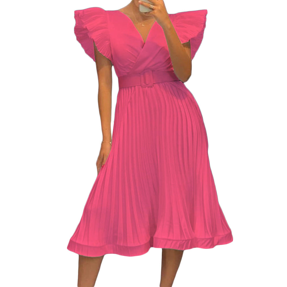 Damen Wickelkleid mit eleganten Plisseefalten und tailliertem Gürtel Stalluxe